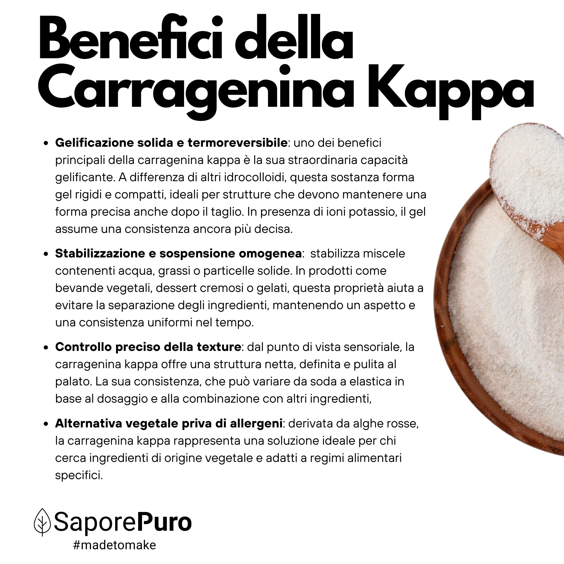 SaporePuro Carragenina Kappa in Polvere 1000 g – Senza Glutine – Gelificante e Stabilizzante per Preparazioni Salate, Carni, Gelatine e Dessert
