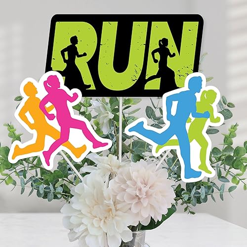 Big Dot of Happiness Set the Pace - Juego de 15 palos de centro de mesa para correr, para atletismo, campo traviesa o maratón