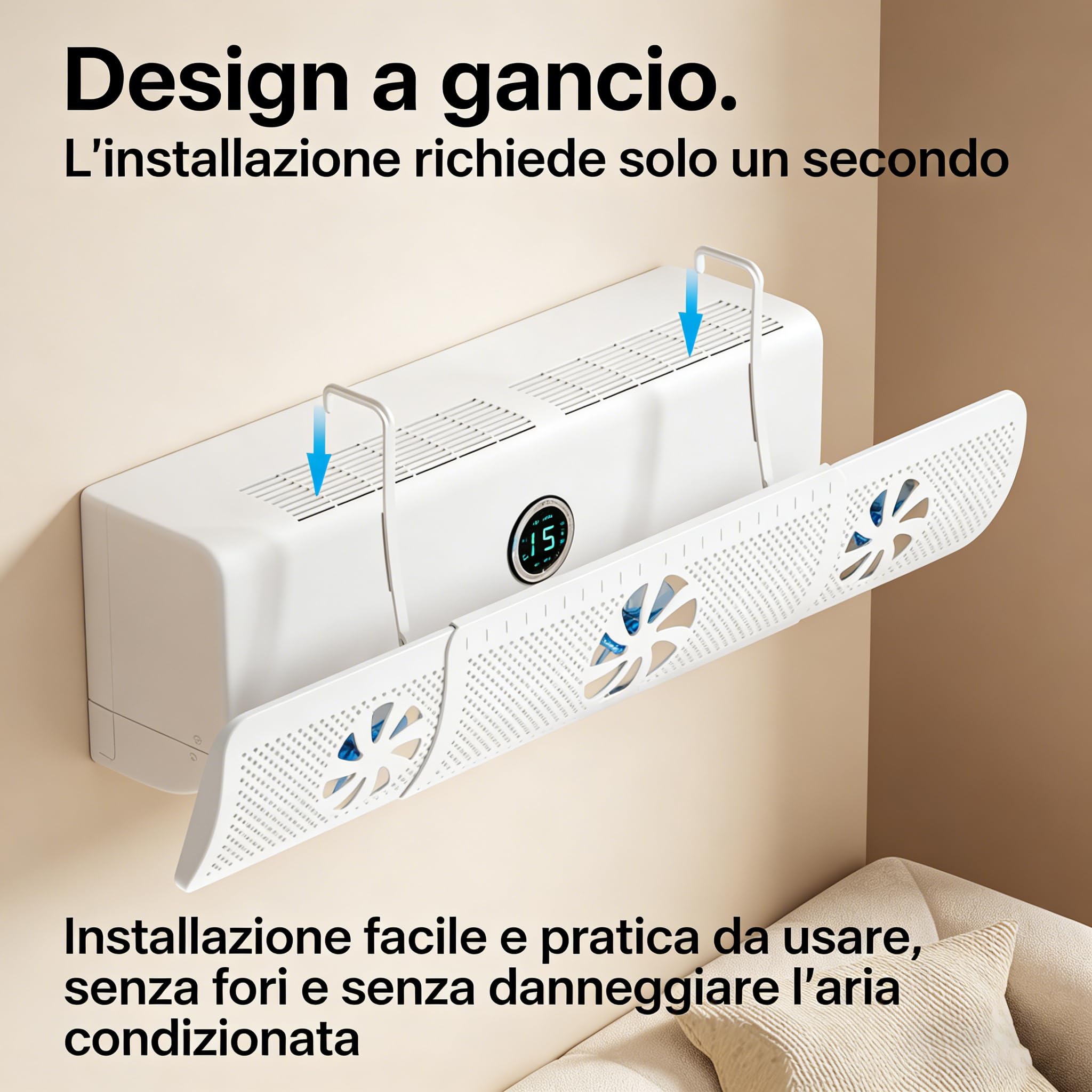 Deflettore per Condizionatore Universale Regolabile 52-86cm, Anti-flusso Diretto, Installazione Senza Attrezzi, per Condizionatori a Parete, Camera Letto Soggiorno Ufficio