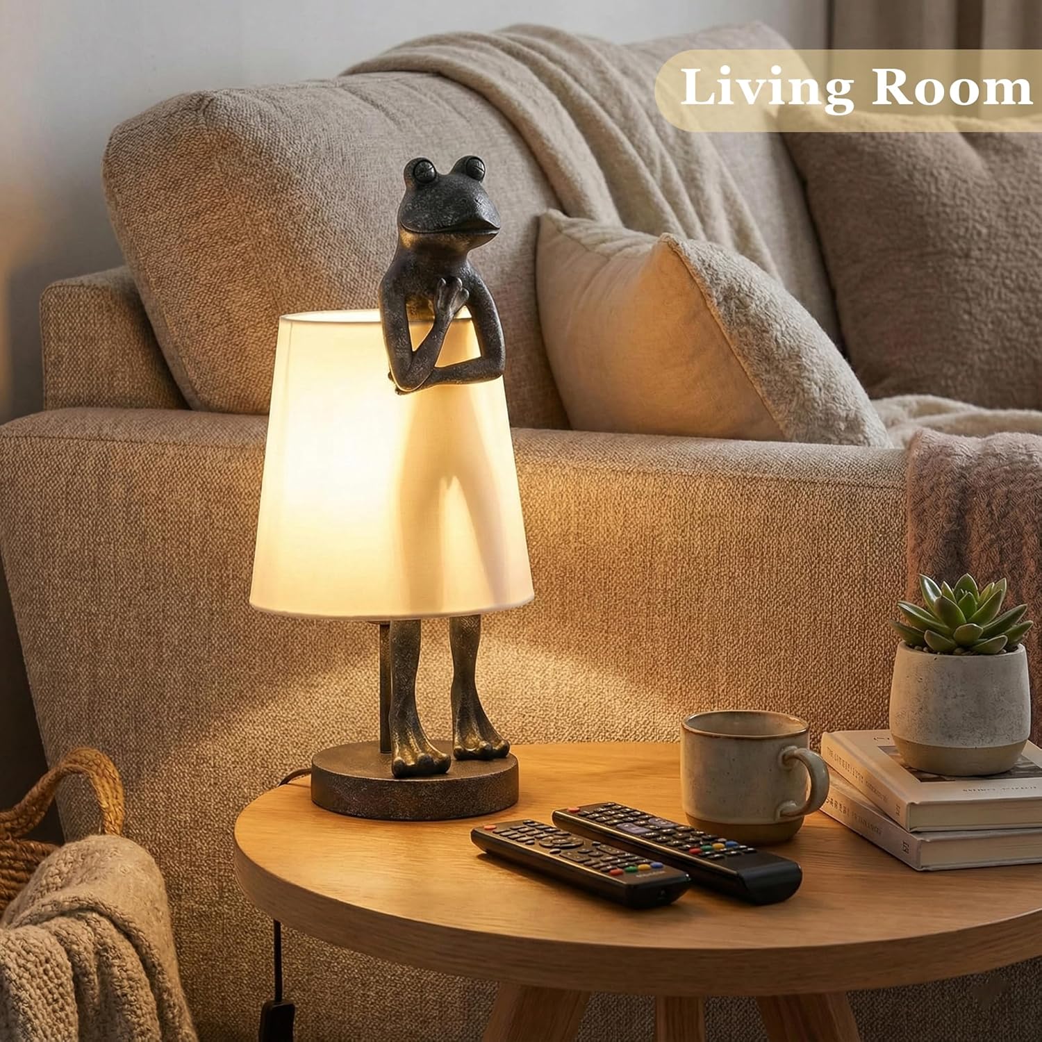 Black Frog Table Lamp, 3-Color Adjustable Lighting Animal Decor with PVC Shade, 12W E12 Bulb & Cord Switch for Bedroom, Office Desk, Living Room, Gift Idea