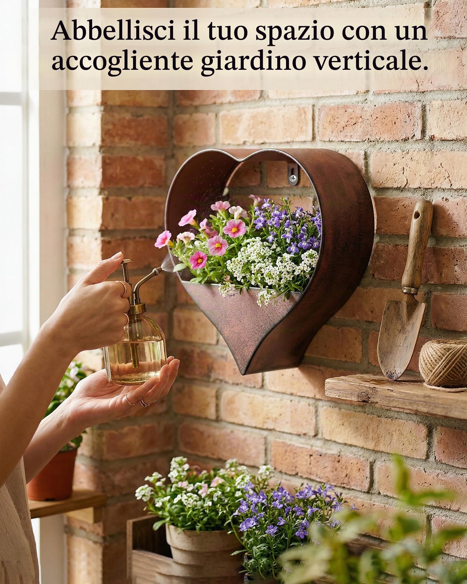 Yeomoo Vaso da Fiori in Metallo a Forma di Cuore, Decorazione per Giardino e Interni, Vaso da Appendere, Ruggine, 26.5 cm x 1 cm x 27 cm, Per Esterni e Interni