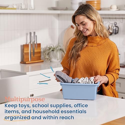 Miniatura 3 de ECR4Kids Cubos de almacenamiento frontales de cucharada, organización multiusos, color azul polvo, 25 piezas