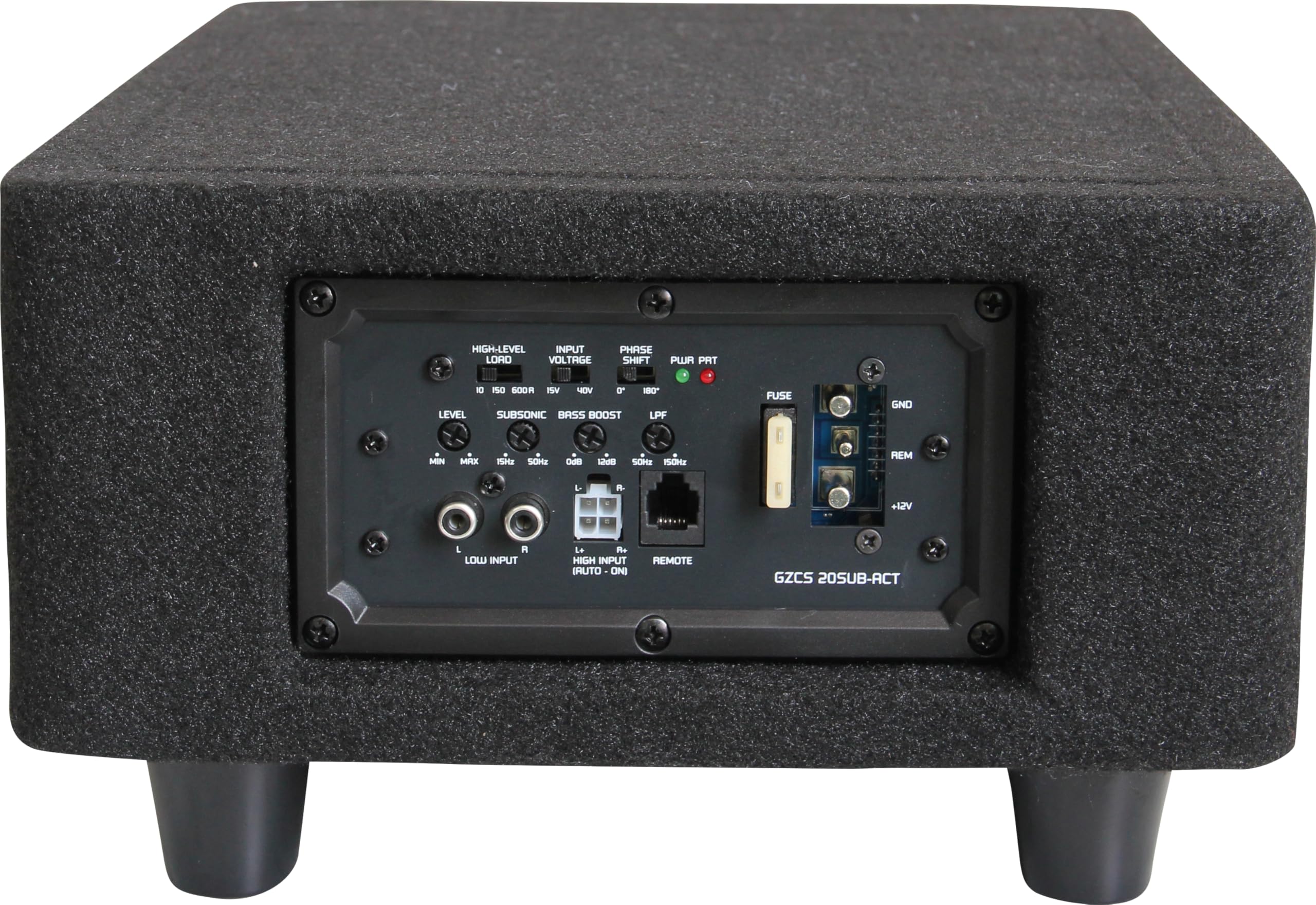 Ground Zero GZCS 20SUB-ACT Aktiv-Gehäusesubwoofer, 20cm, 250W RMS, 50-150Hz, Downfire, 9-16V, Holz