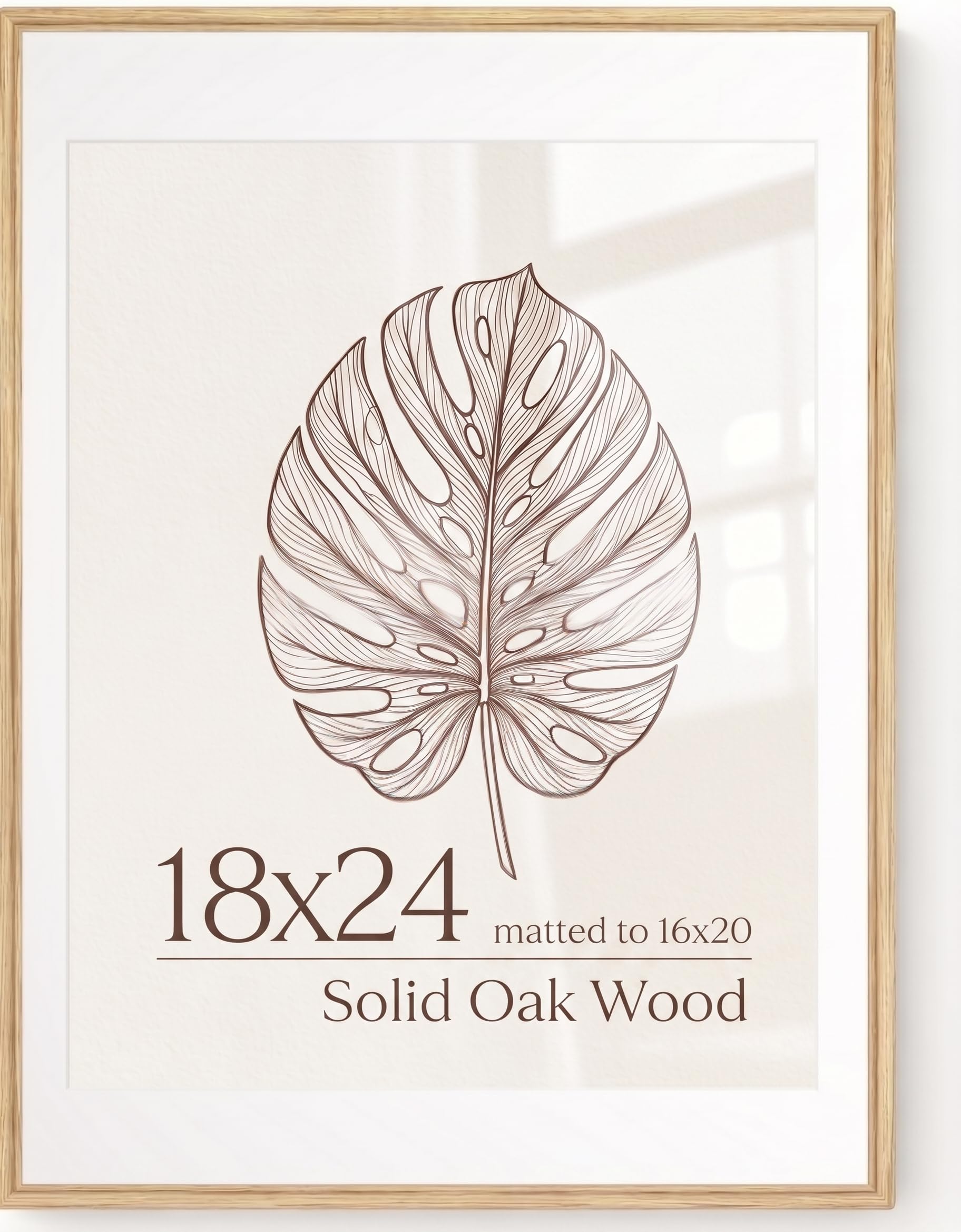 KovaScape Picture Frame, Solid Oak Wood Frame, Double Arc Round Corner Hand Craft Poster Frame, 18x24 Matted to 16x20, 18 by 24 Frame with HD Real Glass,Wall Display,Pack of 1 โ image 1