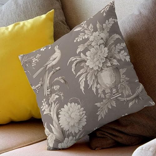Miniatura 6 de Fundas de cojín florales de Toile marrón y blanco para el hogar, sofá, automóvil, oficina, cama, sala de estar, decoración retro de granja de 22 x