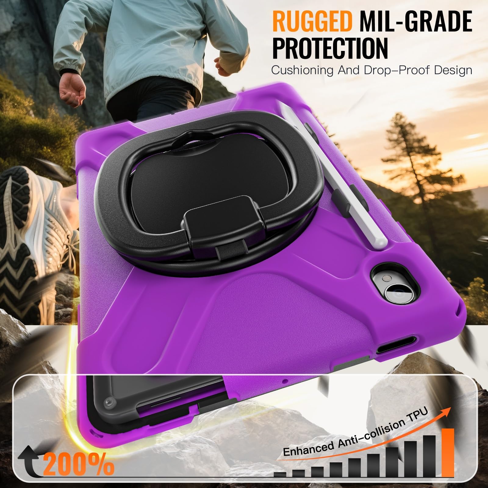 Etui do Samsung Galaxy Tab S11 5G 11-calowy model 2025 (SM-X730/X736B), odporne na wstrząsy, solidne etui z obrotową podpórką 360°, pasek rękę/ramię Wytrzymałe tablet(Mor)