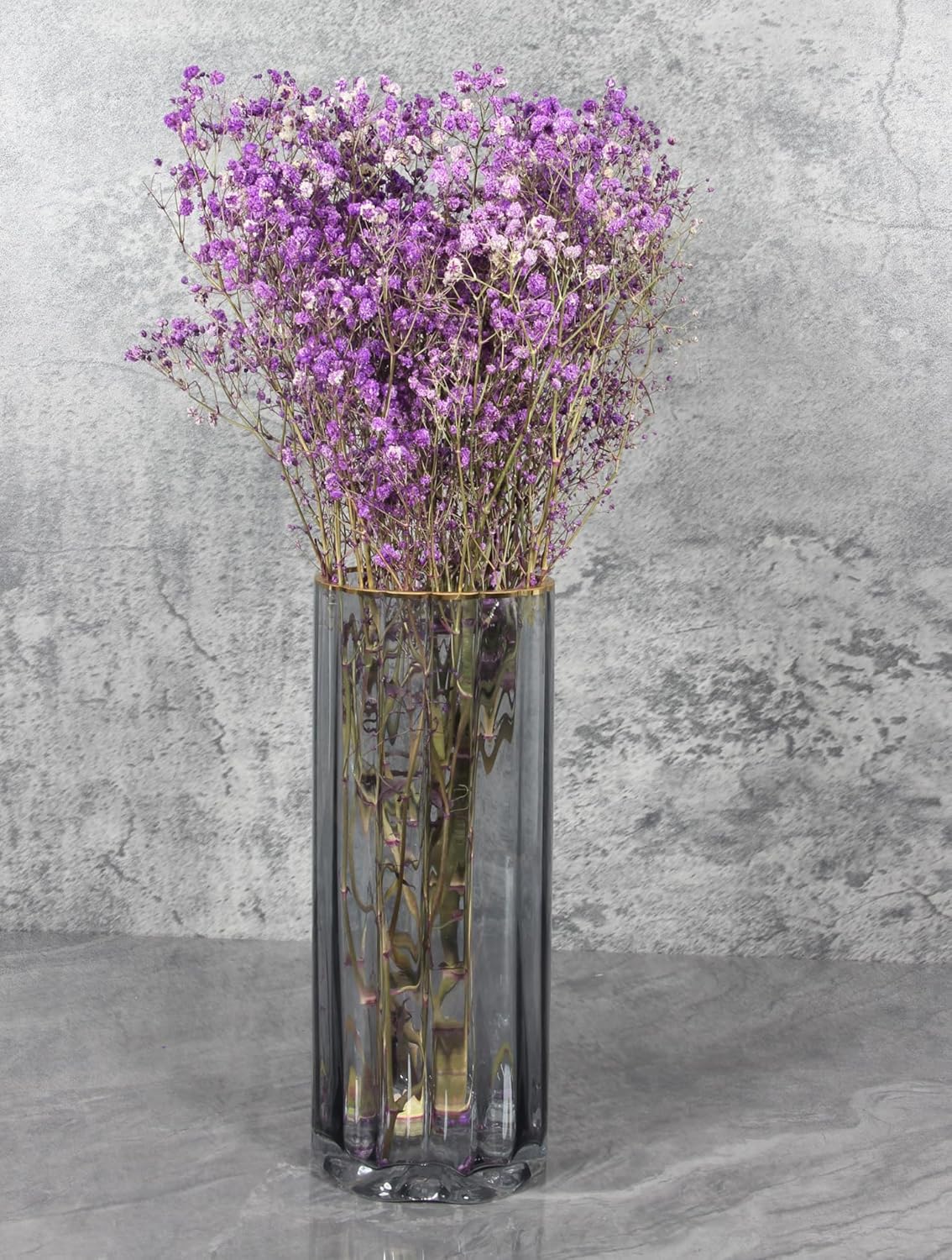 Decorative Glass Vase, Large Modern Handmade Flower Vase, Ribbed Vase, Unique Transparent Vase, Dining Table, Indoor Office, Meeting Room, Home Christmas Day Decoration