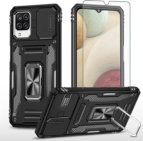 Miniatura 8 de Asuwish Funda de teléfono para Samsung Galaxy A12M12 con protector de pantalla y cubierta deslizante para cámara deslizante, soporte magnético,
