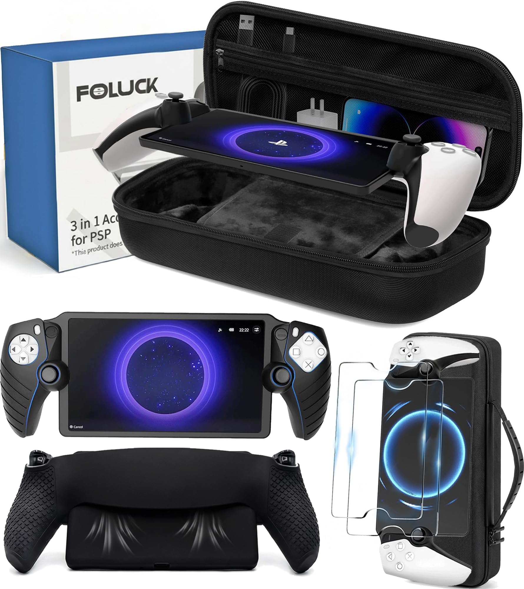 Foluck 3 in 1 Carrying Case for PlayStation Portal Remote Player EVA Hard Case for PS5 Portal with