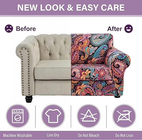 Miniatura 5 de Lamberia Funda de sofá estampada para sillón de 2 cojines, funda de sofá de alta elasticidad de 3 piezas con dos fundas de cojín separadas con parte