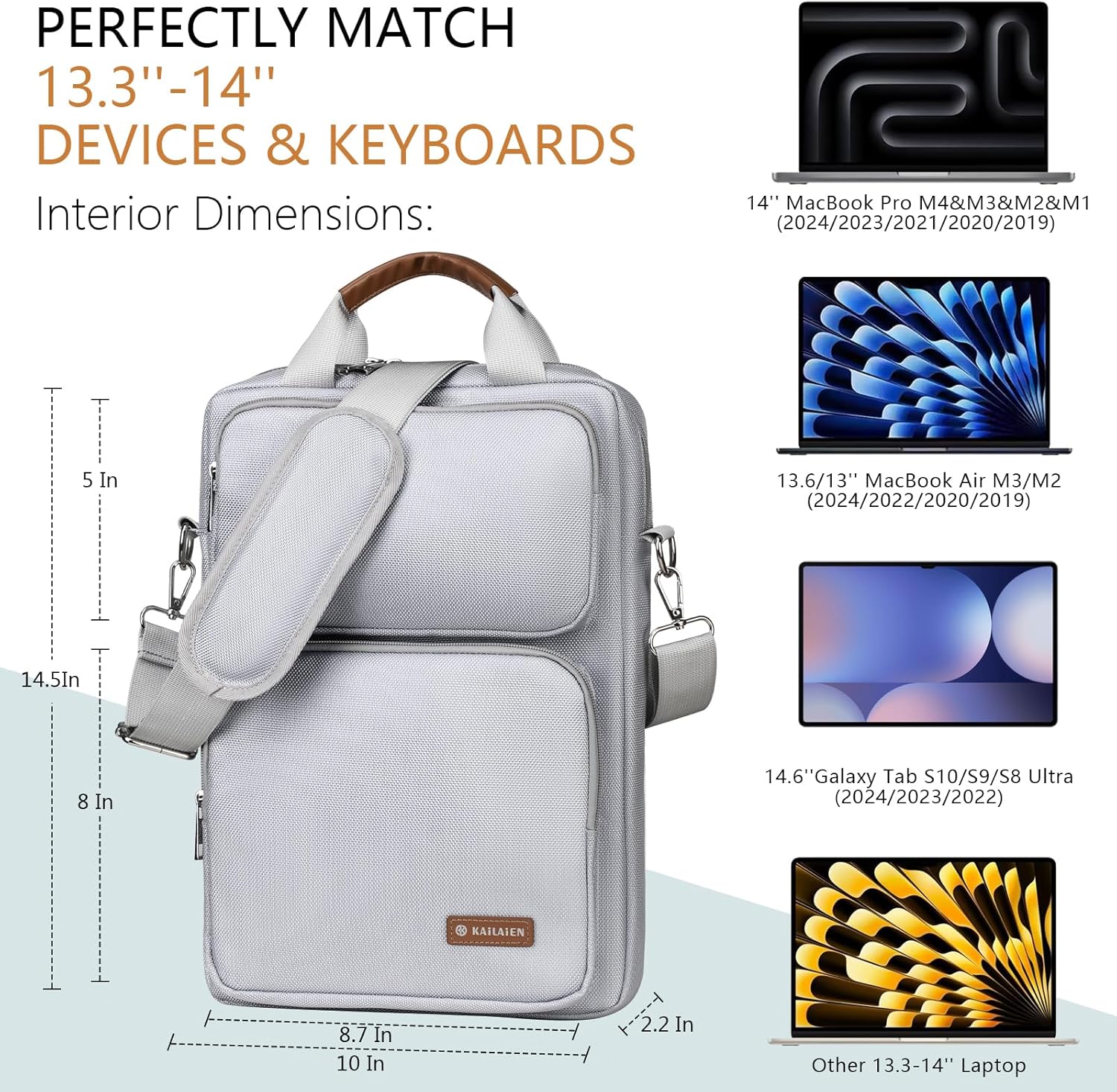 13.3-14 Inch Laptop Sleeve Bag, Laptop Bag for 14'' MacBook Pro M4 2024,14'' MacBook Pro M3&M2&M1 2023/2021, 13.6/13'' New MacBook Air M3/M2 2024/2022,Tab S8 Ultra 14.6",with Shoulder Strap(Silver) - Image 2