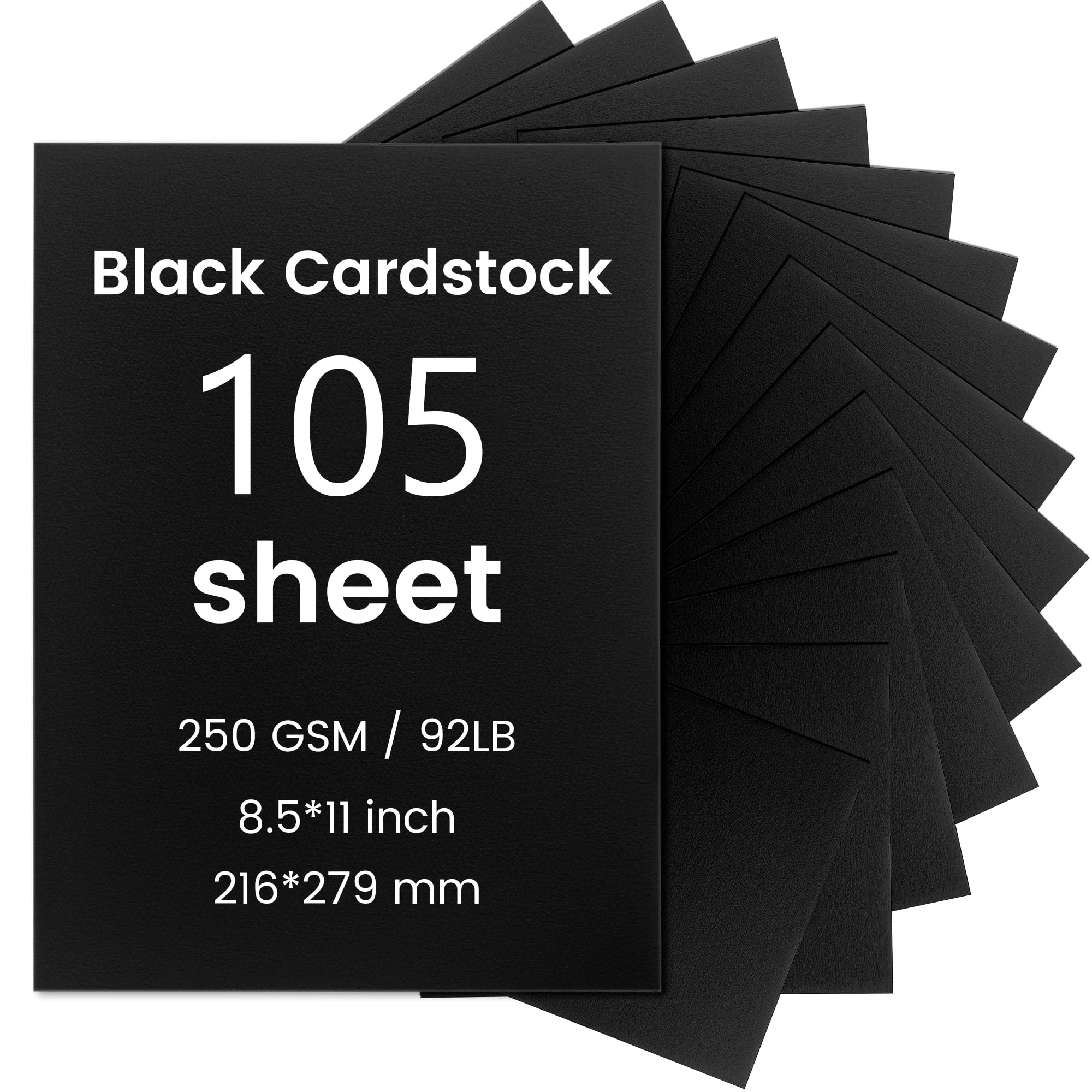 Black Cardstock,105 Sheets Black Cardstock 8.5 x 11 Inches Thick Paper for DIY Cards, 250GSM/92LB Heavy black card stock for Invitations, Stationary