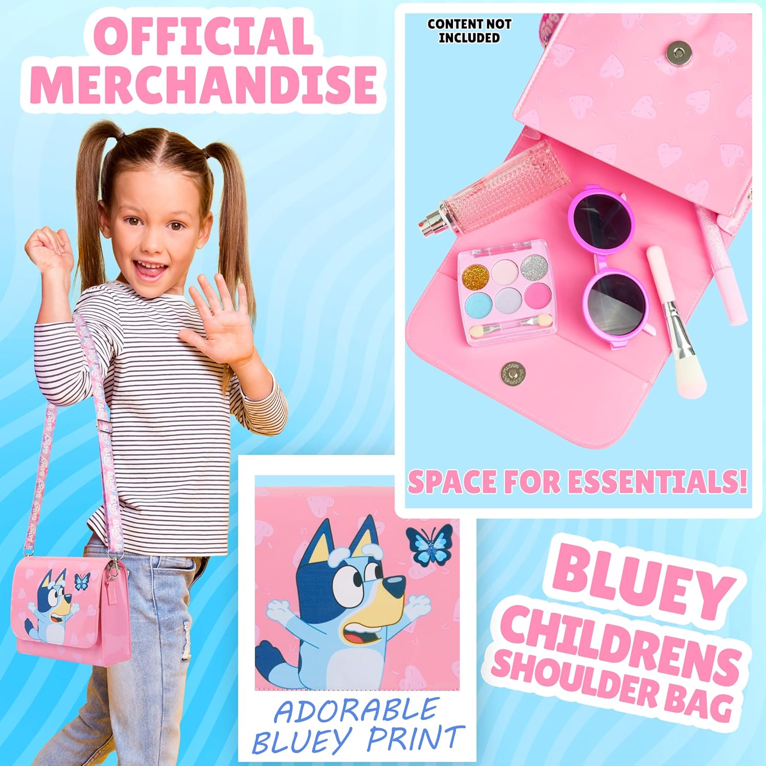 Bluey Girls Purse Crossbody Bag or Satchel, Shoulder Bag with Adjustable Strap Travel Essentials Gifts for Girls