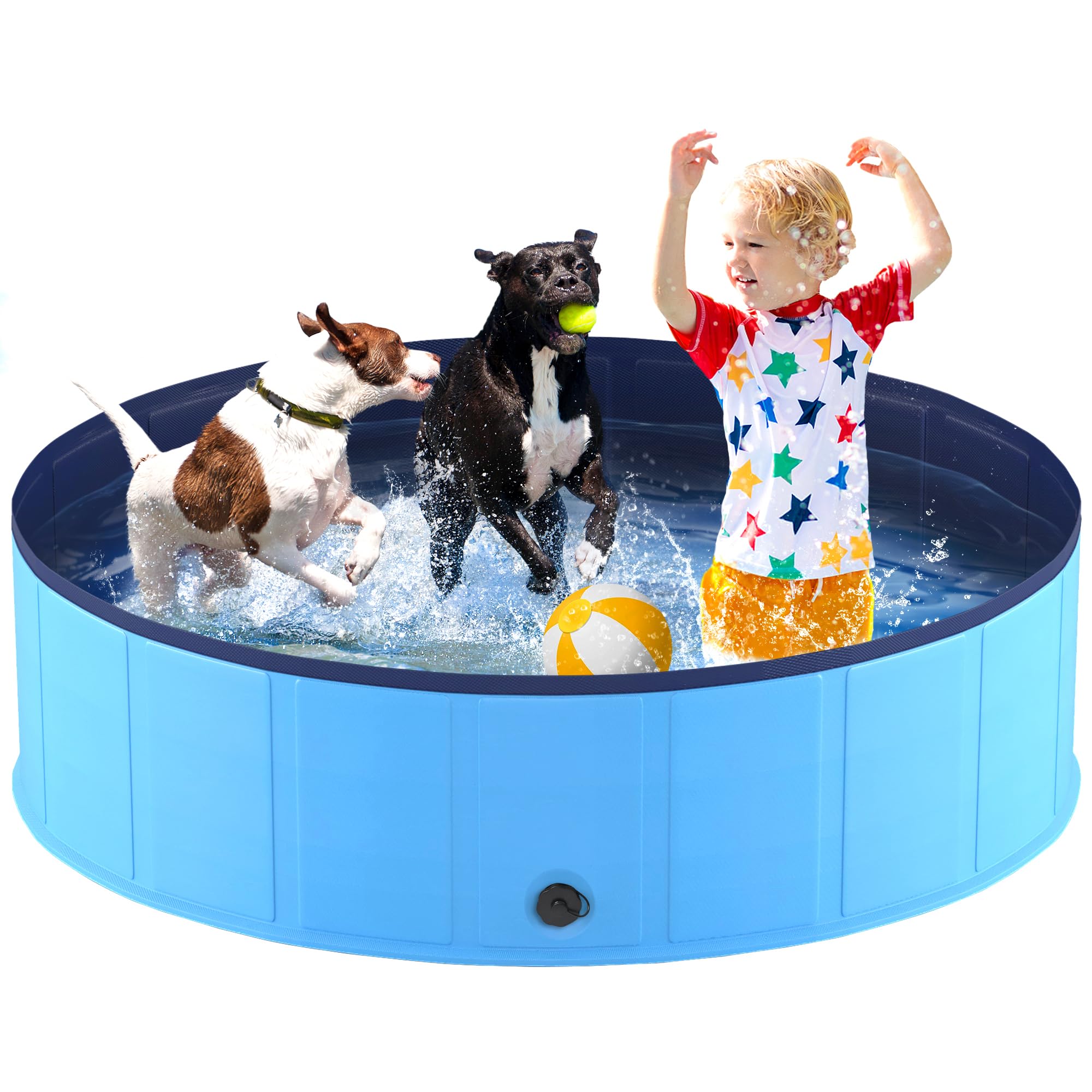 Niubya Foldable Dog Pool, Collapsible Hard Plastic Dog Swimming Pool, Portable Bath Tub for Pets Dogs and Cats, Pet Wading Pool for Indoor and Outdoor, 64 x 12 Inches