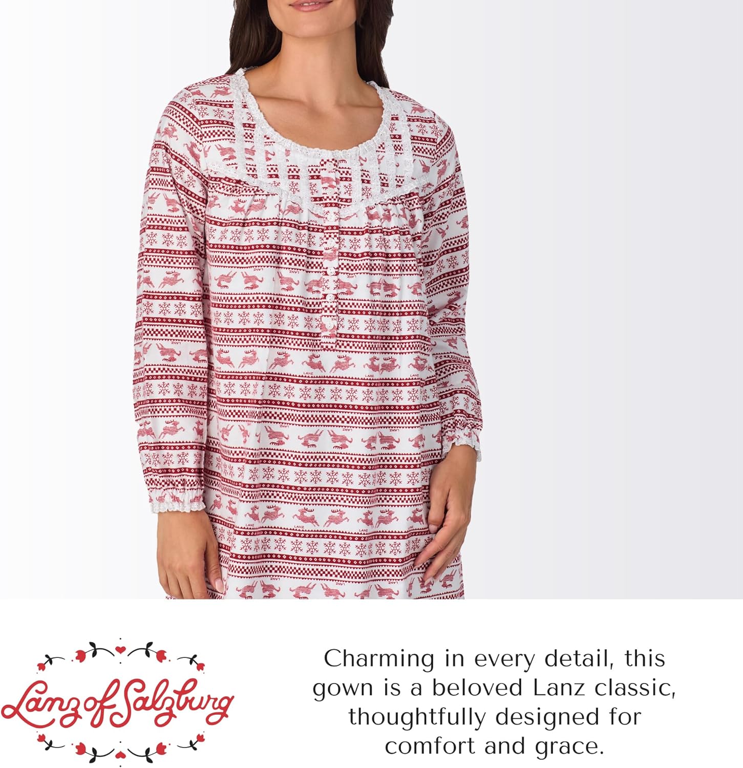 Lanz of Salzburg Sleepwear & Loungewear for Women - 100% Cotton Flannel - Long Sleeve Lightweight & Breathable Nightgown - Image 4