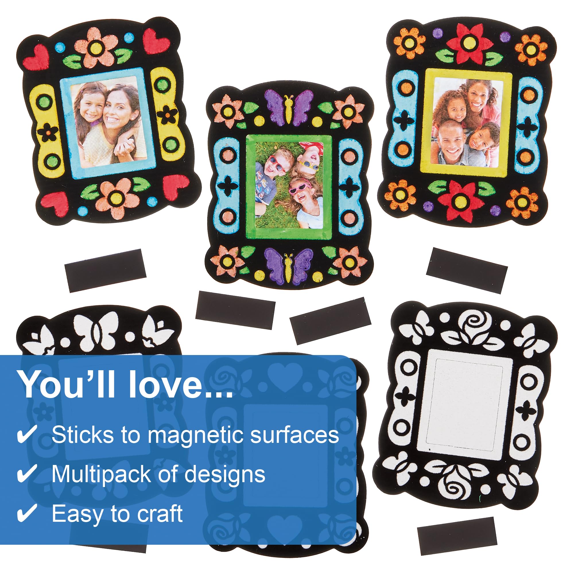Baker Ross FN401 Colour-in Fuzzy Art Photo Frame Magnets - Pack of 12, Velvet Art Colouring for Kids Fridge Magnet Arts and Crafts - Image 3