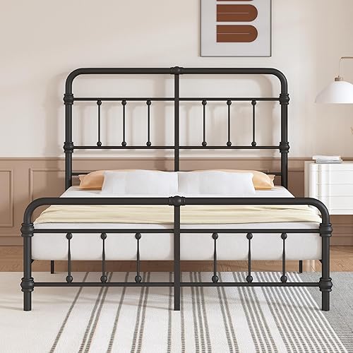 Miniatura 6 de Marco de cama individual con plataforma de metal y cabecero de estilo vintage, tamaño individual con espacio de almacenamiento debajo del marco, 14