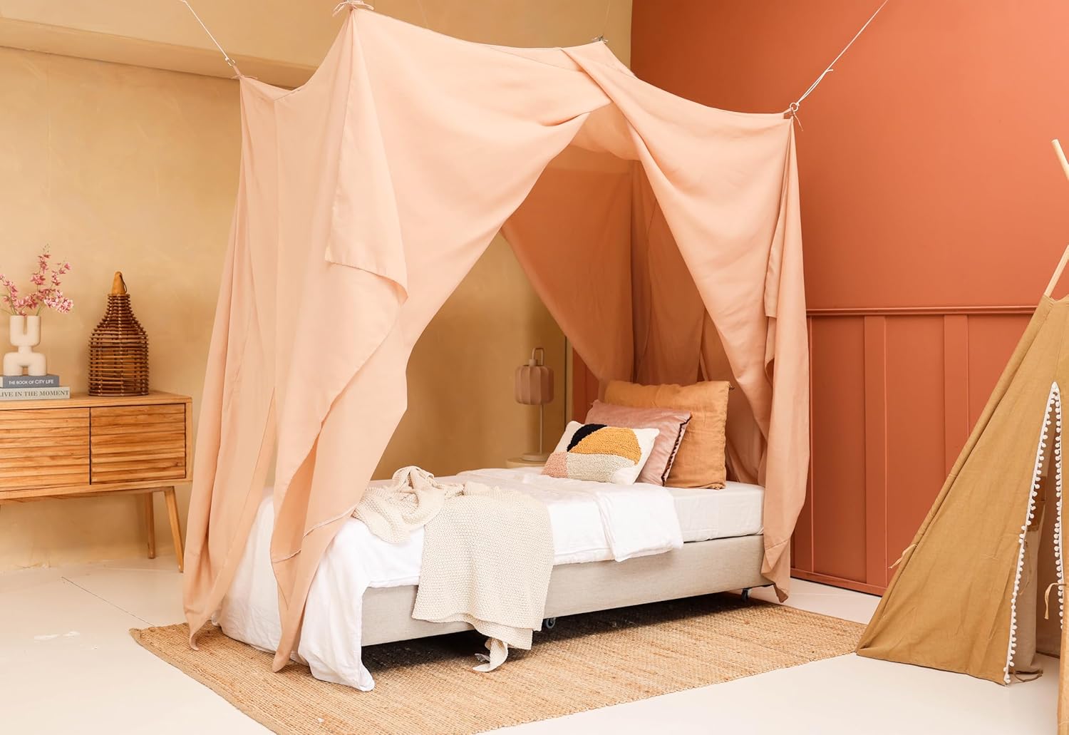 Nougat Bed Canopy for Single Bed | Bedroom Decoration for Children, Teens or Adults | Rectangular Shape Insect Netting | Kids Mosquito Net in Multiple Colors and Sizes