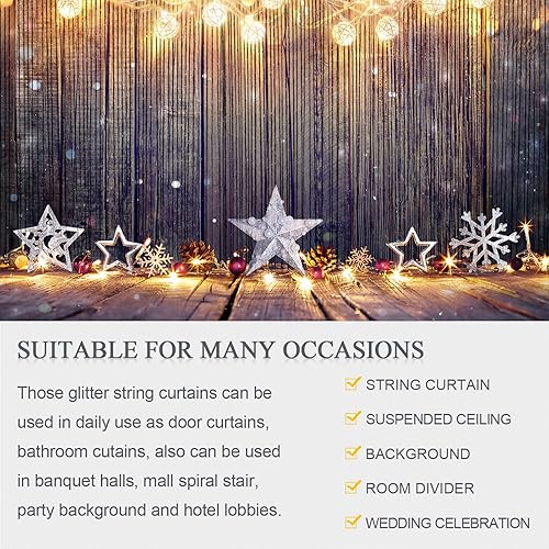 Miniatura 4 de WILLBOND 4 cortinas de tiras con purpurina para ventana, 79 x 39 pulgadas, tira divisora de cortina para puerta, borla para boda, sala de estar,