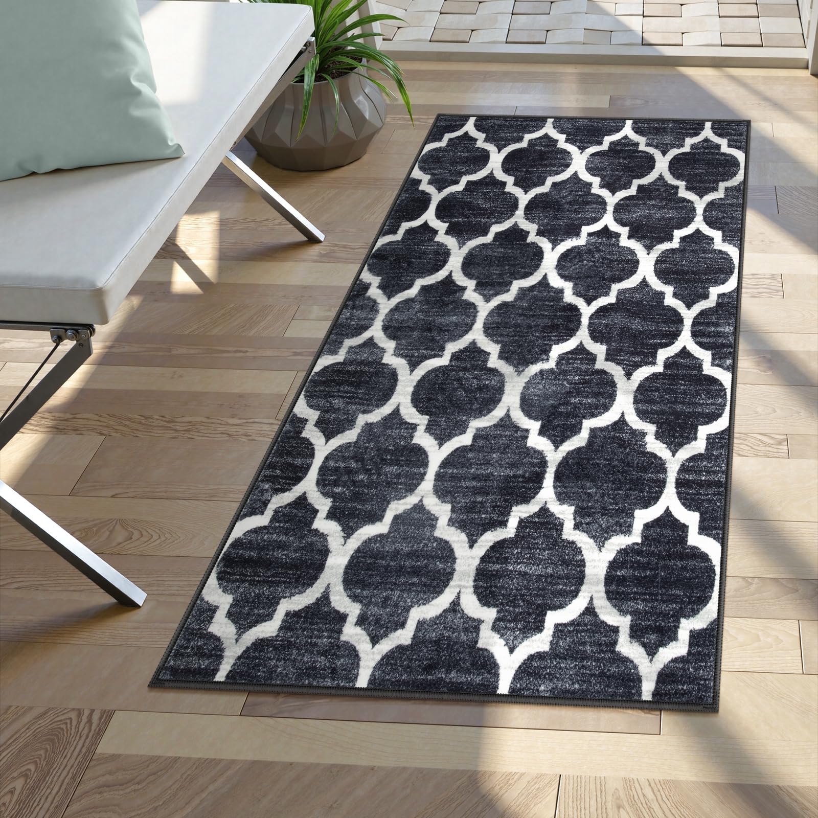 Lahome Moroccan 2x4 Runner Rug Washable Non Slip Black Entryway Runner Rugs, Laundry Throw Rug and Indoor Mat for Laundry Room, Washable Runner Rugs