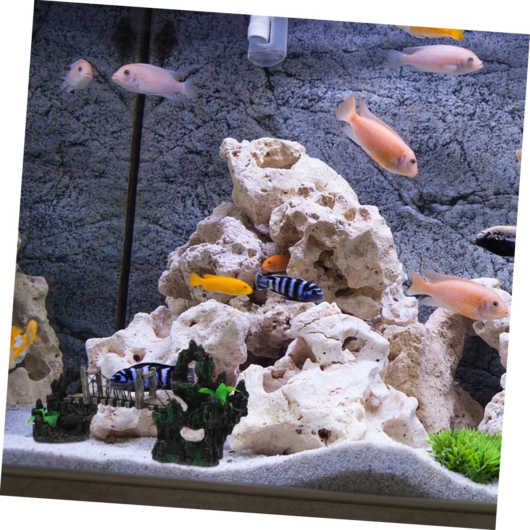Happyyami Decorazione per Acquari Resina con Ponte Sospeso Ornamento Creativo per Pesci Accessorio per Ambienti Acquatici Facile da Installare e Sicuro per Tuoi Pesci
