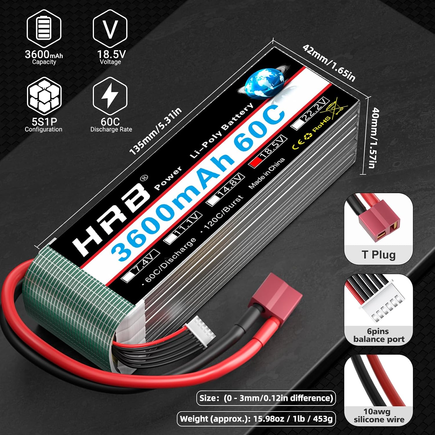HRB 5S 3600mAh 18.5V 60C Lipo Battery Compatible with RC Car RC Plane RC Truck RC Boat