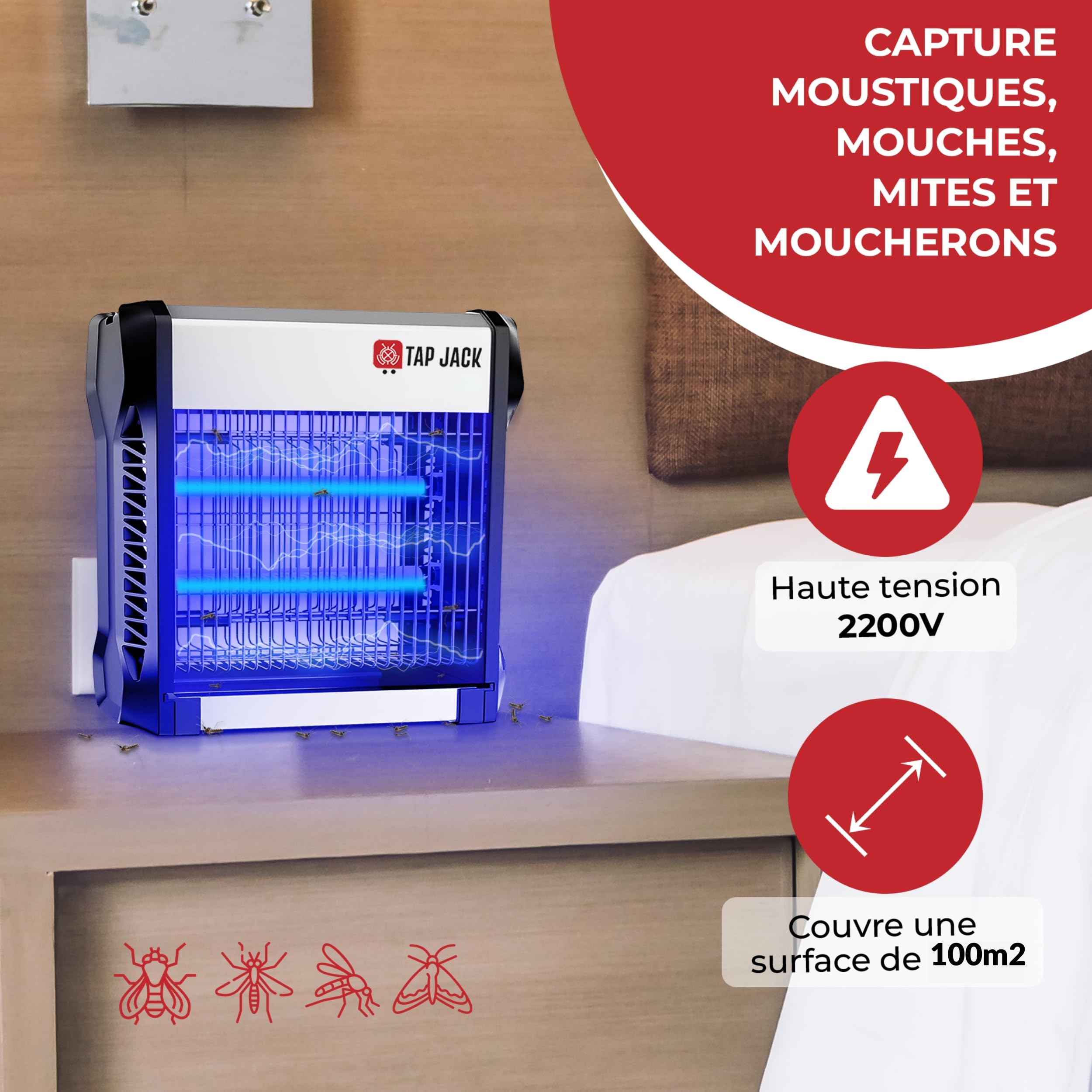 Lampe Anti Moustique, Tue Mouche Électrique, Protection Efficace sur 100m2 - Intérieur Et Extérieur - Lumières UV - sans Produits Chimiques- Sécurisée - Éco-Énergétique - Parfaitement Silencieuse