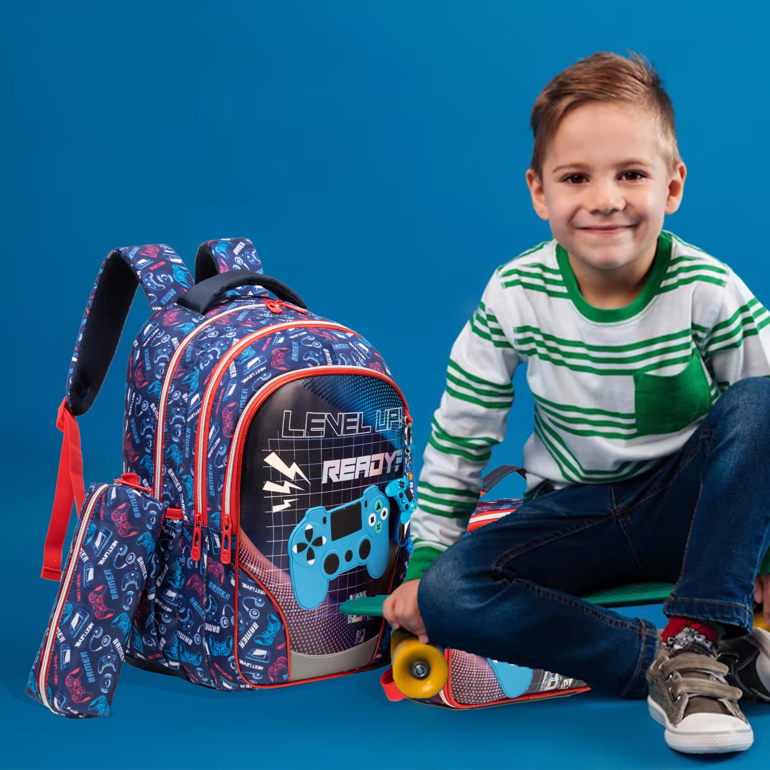 Zaino per bambini per ragazzi 43,2 cm 3PCS borsa scuola bambino viaggio regali adolescenti, Rosso-40420-yxsb, 17, Zaini da viaggio