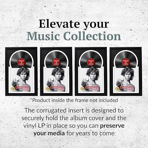 Miniatura 9 de Creative Picture Frames Marco de vinilo Jukebox de 16 x 24 pulgadas con paspartú doble blanco-negro, marco de álbum de discos LP para decoración de