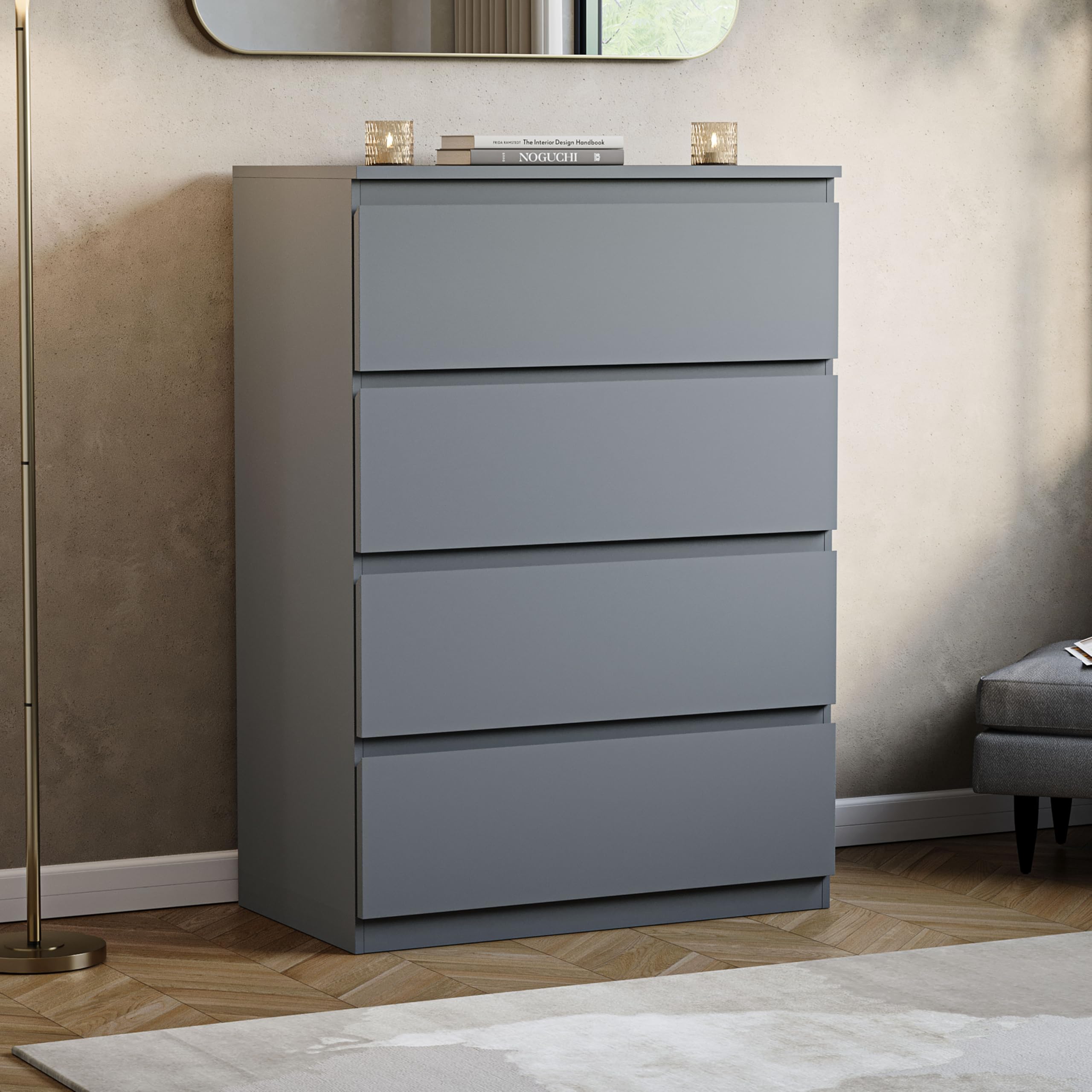 Vida Designs Denver 4 Drawer Chest of Drawers | Grey | Space-Saving Storage | 96H x 70W x 40D cm | Minimal | Smooth Metal Runner | Engineered Wood | Modern Bedroom Chest of Drawers Unit