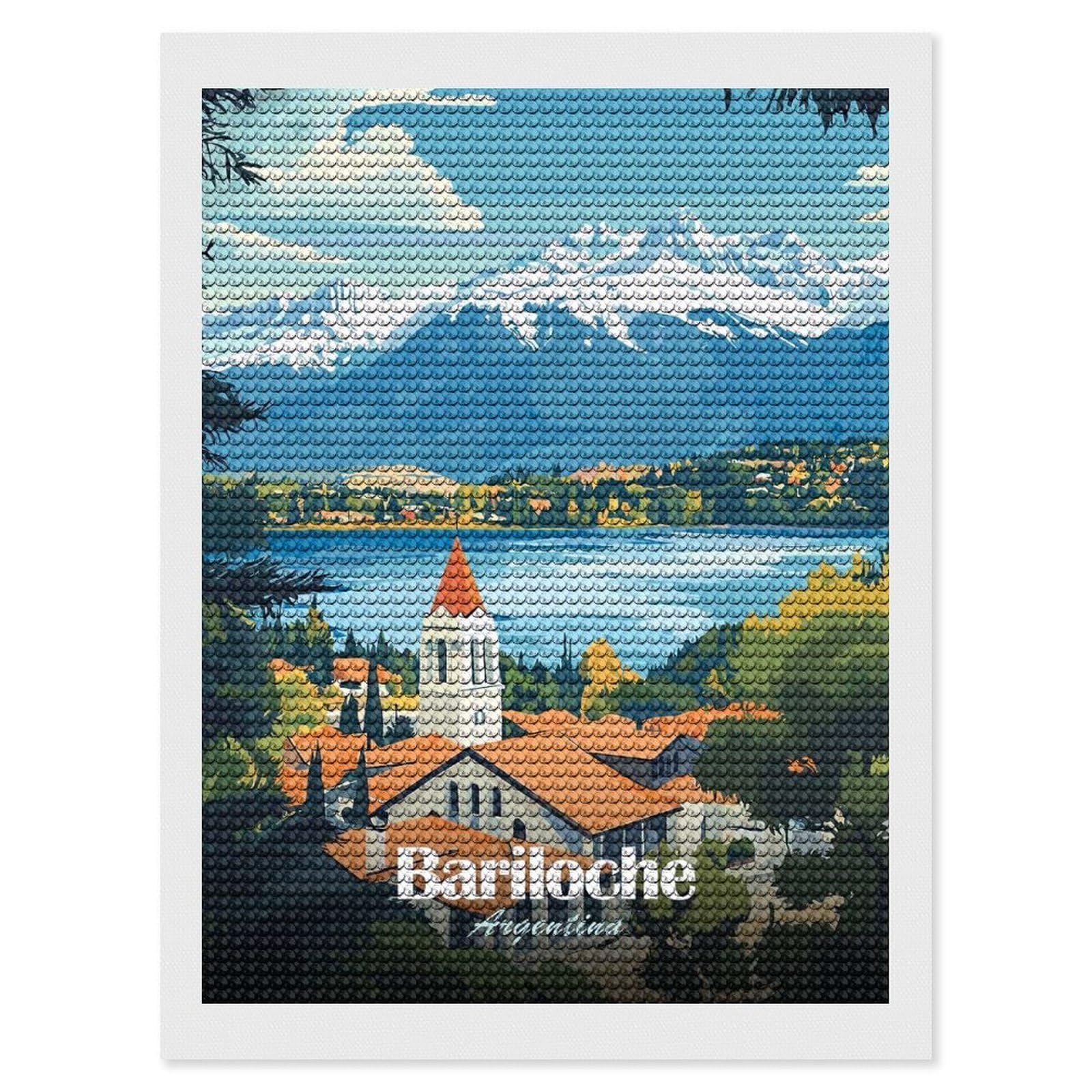 Junmoney Bariloche Argentina Travel (2) Diamond Painting Canvas Set 12"x16", Satisfying Creative Project, Easy to Follow Symbols, Fun Craft Experience