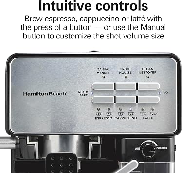 Hamilton Beach Slide and Lock Espresso Machine, Programmable Coffee Maker for Cafe-Quality Cappuccino & Latte, 15 Bar Pump, Milk Frother Steamer Wand, 70 oz. Removable Reservoir, Black (40750)