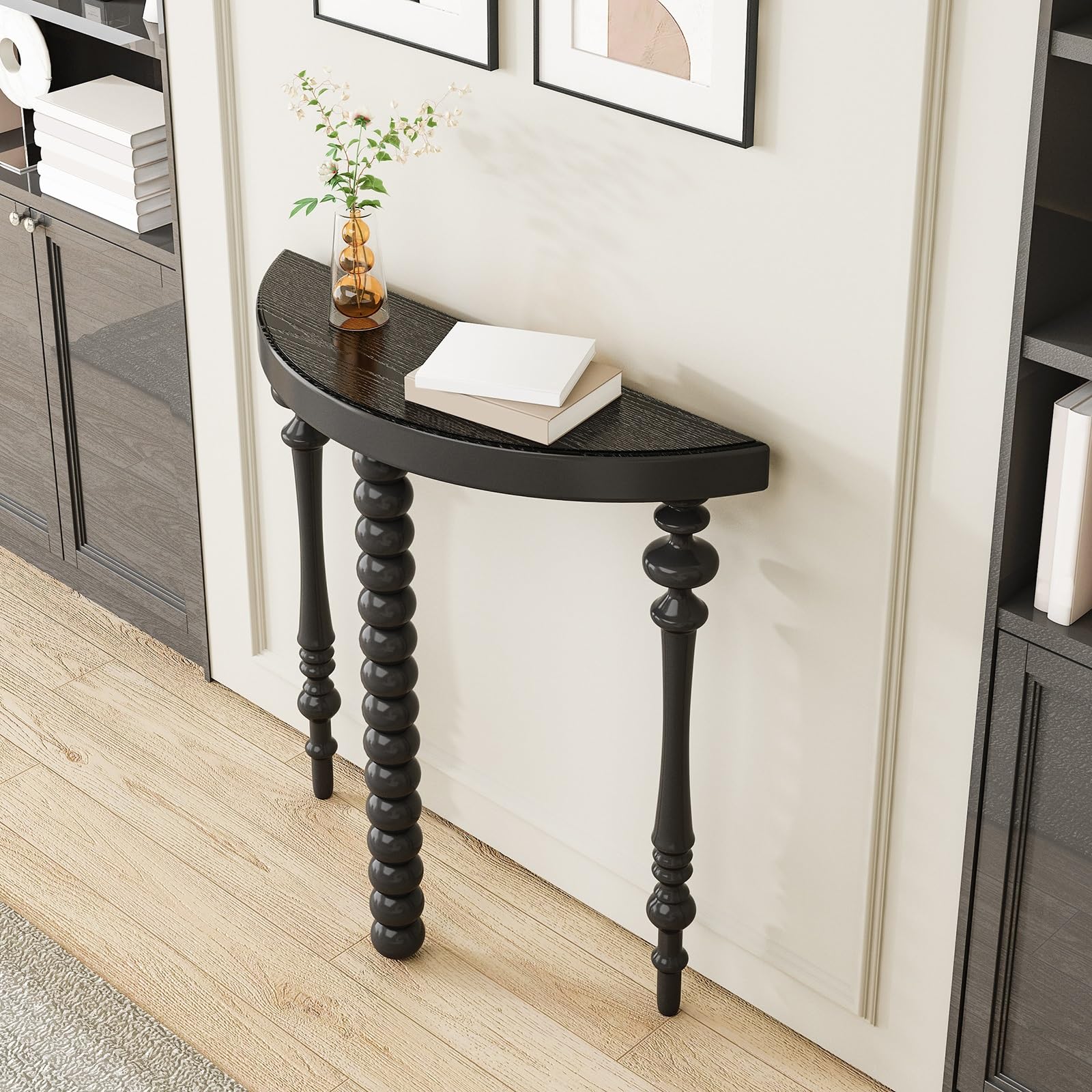 Mesa de entrada semicircular con patas esféricas para pasillo o salón
