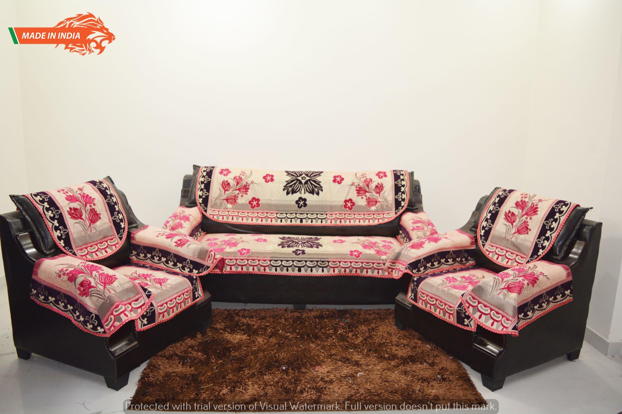 Kingly Chenille Sofa Cover with Armrest Cover - Pink