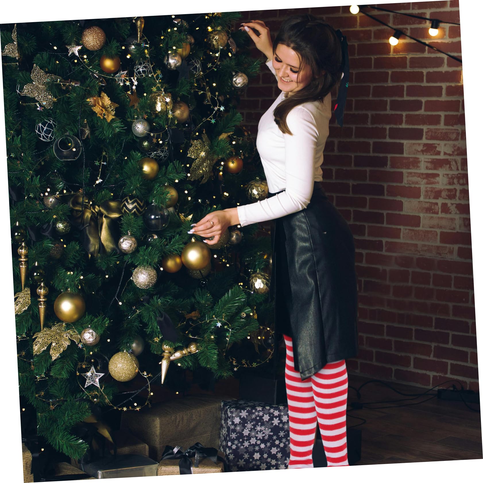 Holibanna Chaussettes de et Chaleureuses avec Nœud Créatif Chaussettes Longues Rayées Rouge et Blanc pour