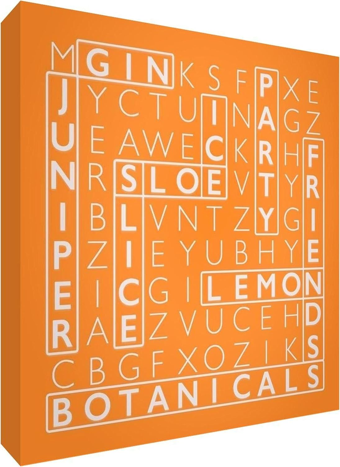 Premium Box Canvas with Solid Front Panel in Word Search Design for The Gin Lover - 25 x 25 x 3cm (Small), Soft Grey
