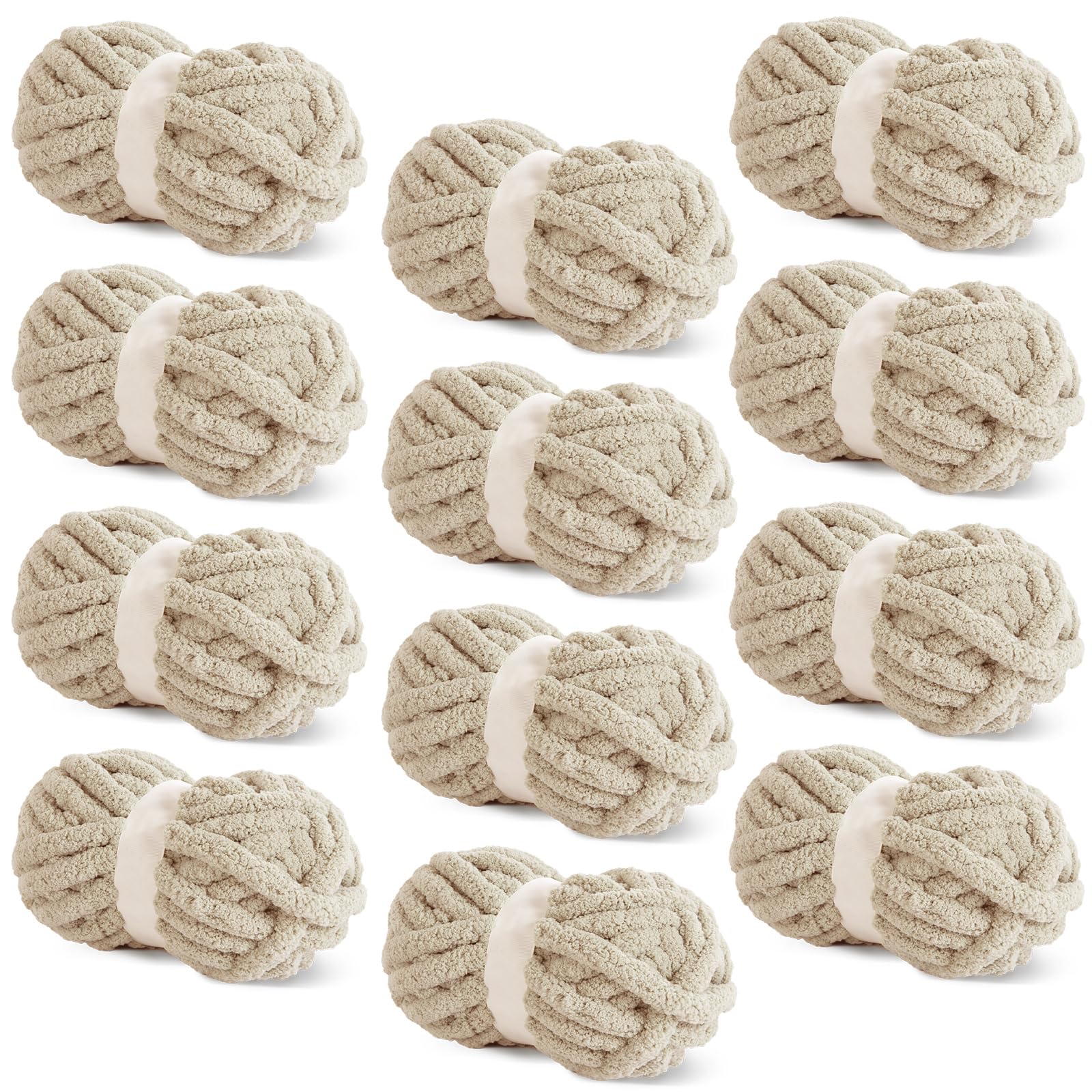 BALAPET Set di 12 gomitoli di filato di ciniglia grossa per uncinetto e lavoro a maglia, 30 m per matassa, morbido e soffice, per lavori artigianali, tessitura e realizzazione di coperte, confezione