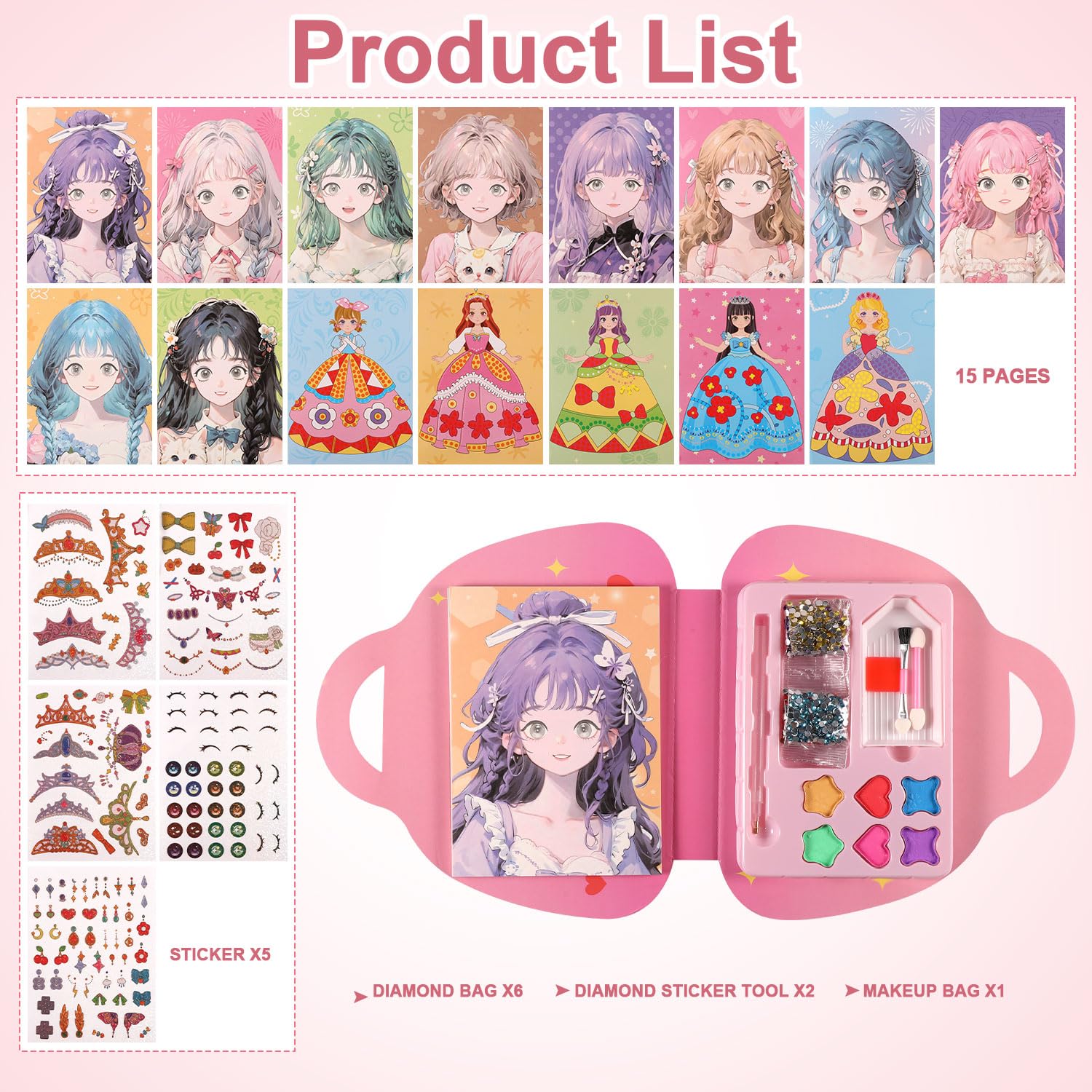 Coffret Princesse – Sac à Main, Lunettes, Journal, Bouteille, Accessoires – Pour Fille De 6 à 14 Ans