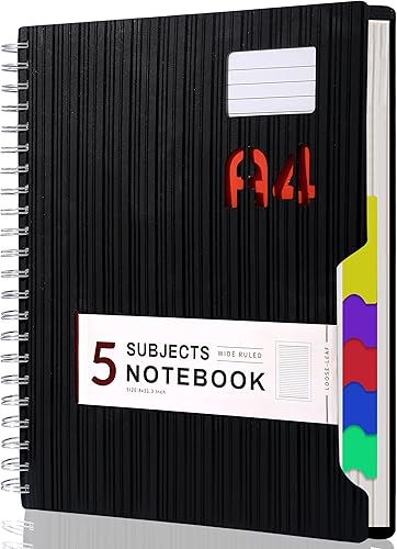 Miniatura 35 de CAGIE Cuadernos de espiral para trabajo escolar con pestañas divisoras extraíbles, 8.5 x 11 pulgadas, cuaderno de 5 materias a rayas universitarias