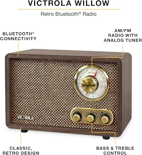 Miniatura 2 de Victrola Radio Bluetooth de madera retro FMAM con esfera giratoria expreso