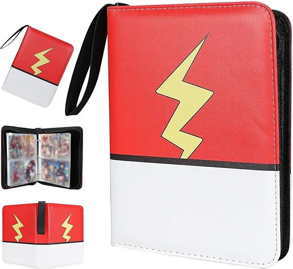 Collectible Trading Card Albums,4 Pocket Card Binder, 400 Double Sided Pocket PU Premium Zip Trading Collection Binderwith 50 Removable Sleeves, Card Folder forTCG, Sports Cards (Red White-08)