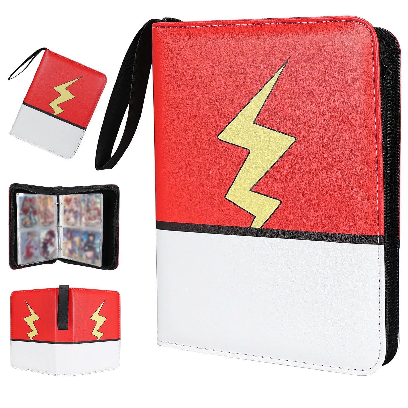 Collectible Trading Card Albums,4 Pocket Card Binder, 400 Double Sided Pocket PU Premium Zip Trading Collection Binderwith 50 Removable Sleeves, Card Folder forTCG, Sports Cards (Red White-08)