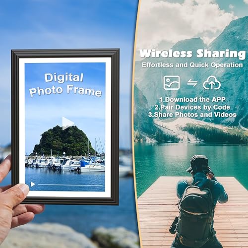 Vista 5 de Marco de fotos digital de 10.1 pulgadas, marco de fotos digital Wi-Fi, álbum de fotos digital, pantalla táctil IPS de 1280 x 800, 32 GB, rotación