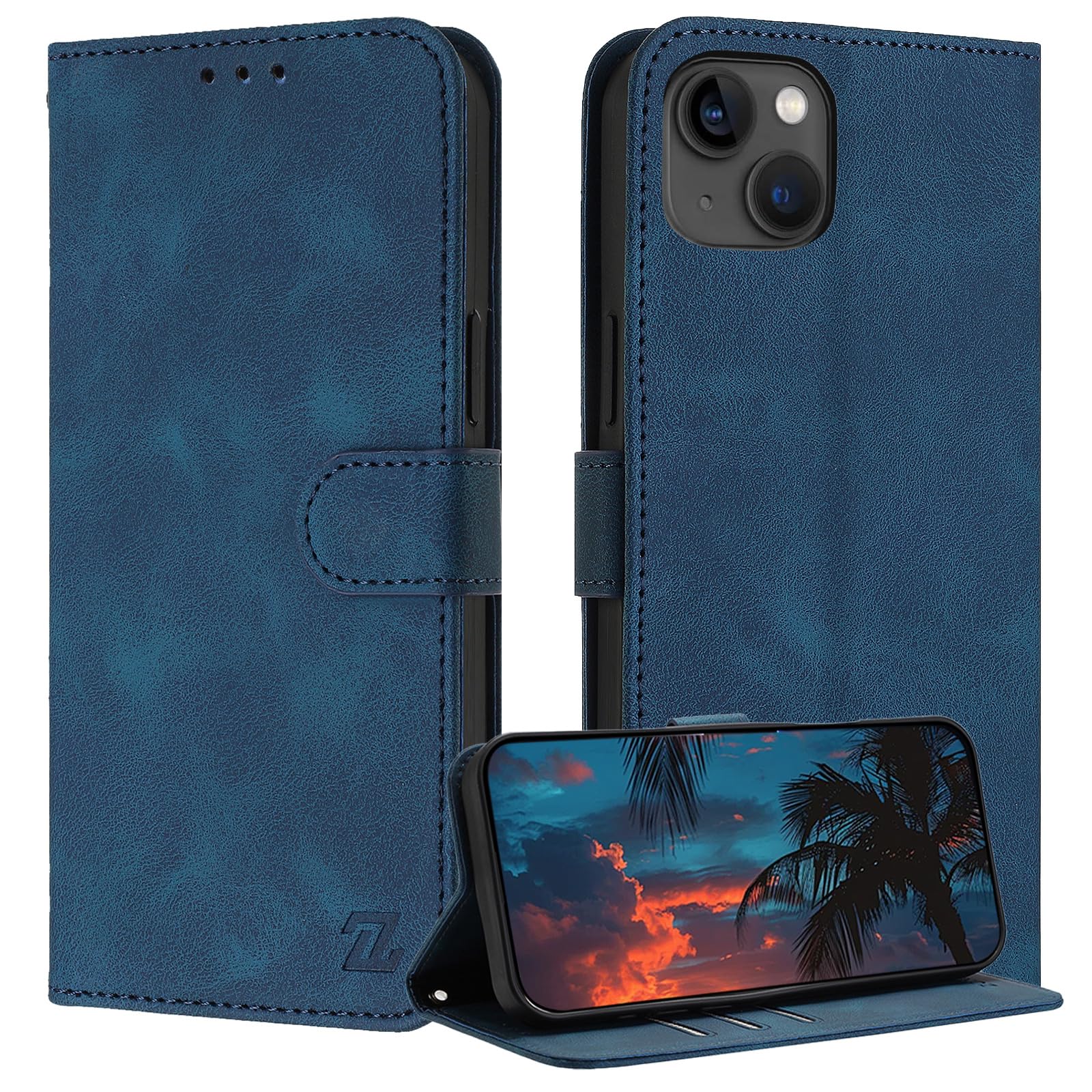 Etui na iPhone 14 / iPhone 13, [blokada RFID] Skórzane etui z klapką z uchwytem na karty, odporne na wstrząsy etui z portfelem dla iPhone 14 / iPhone 13 (jasnoniebieski)