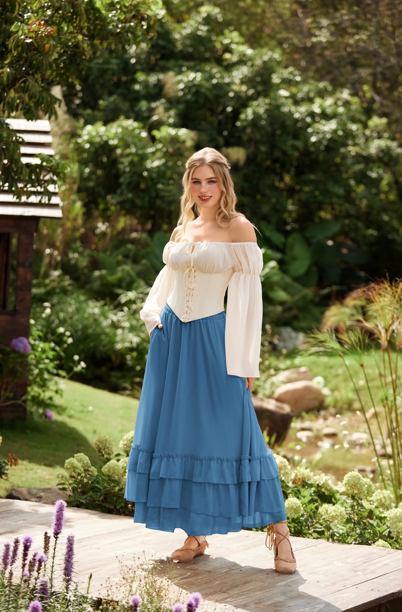 Scarlet Darkness Maxi gonne da donna Boho lunga fluida rinascimentale gonna con tasche