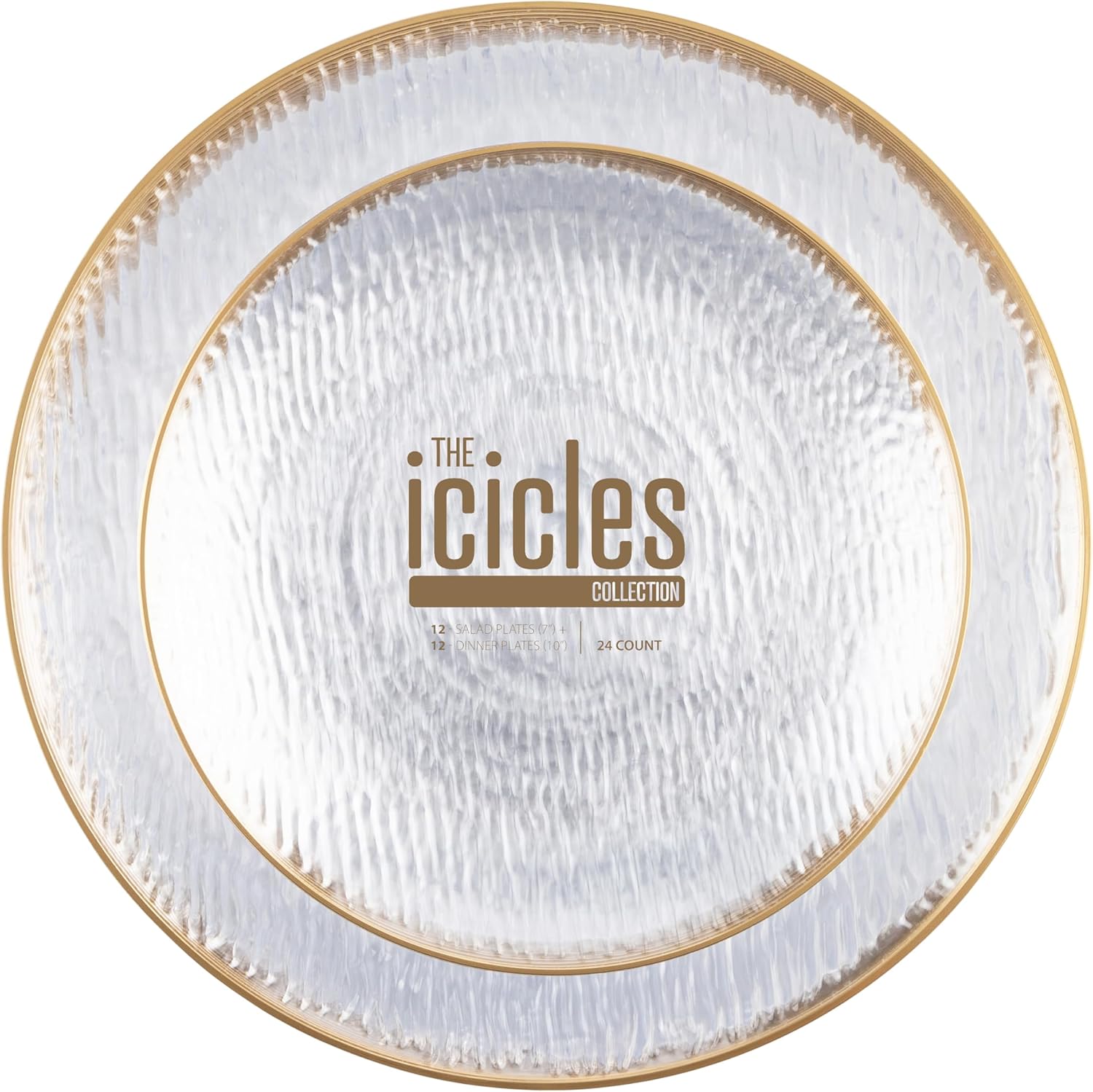 PLASTICPRO 24 Pieces Elegant Plastic Plates for Party Clear with Gold Rim Includes 7" inch and 10" inch Fancy Plastic Plates Disposable Dinnerware - Image 5