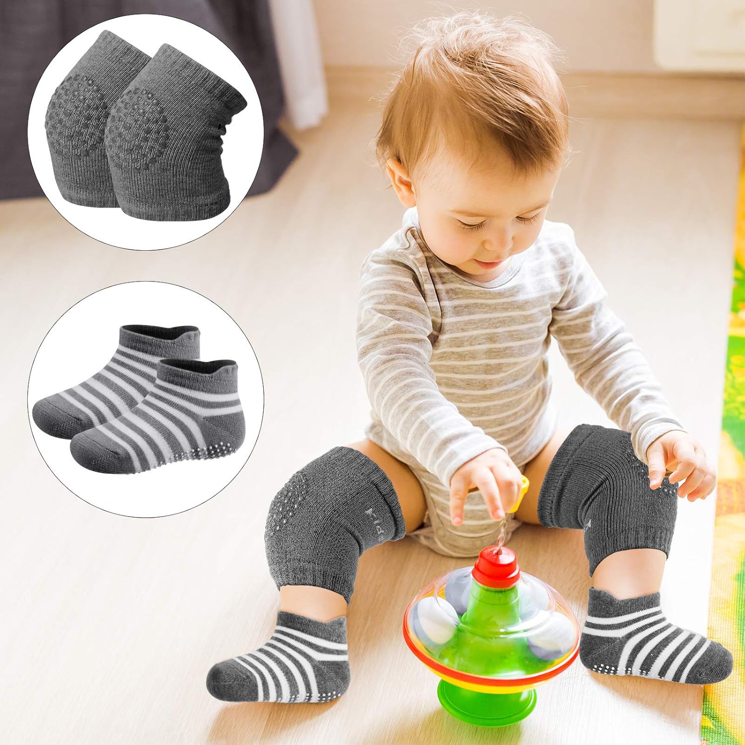 Miniatura 2 de 12 pares de rodilleras antideslizantes para bebé, para gatear, para bebé