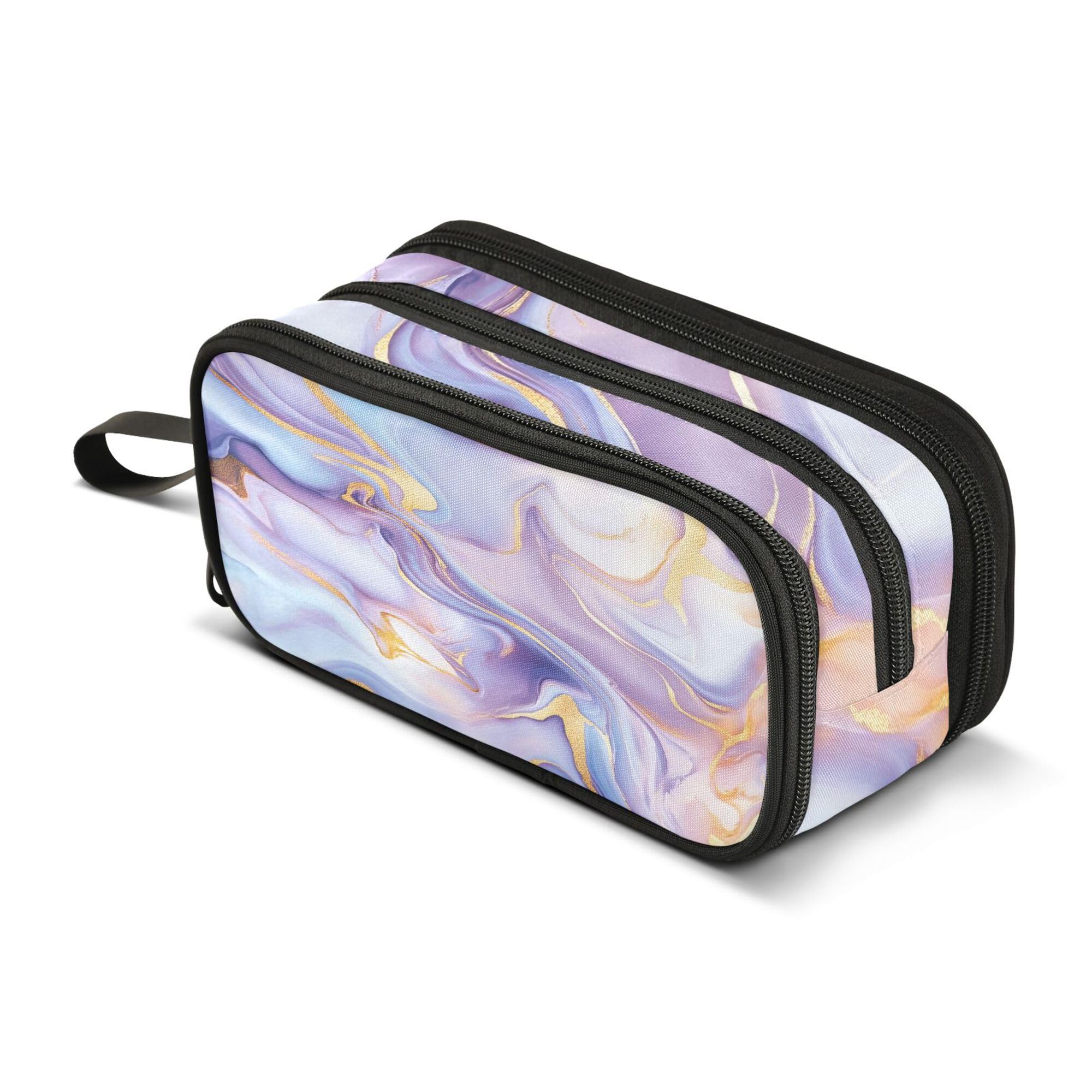 Large Pencil Case, Big Capacity Pencil Bag Pen Pouch Holder 3 Compartments, Purple Blue Marble School Office Supplies Stationery Makeup Bag Storage Organizer for Students Girls Boys Women Men โ image 1