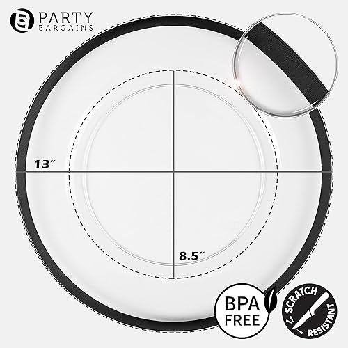 Miniatura 2 de Party Bargains Placas de carga de 13 pulgadas paquete de 8 unidades transparentes con borde negro desechables de plástico resistente, platos de