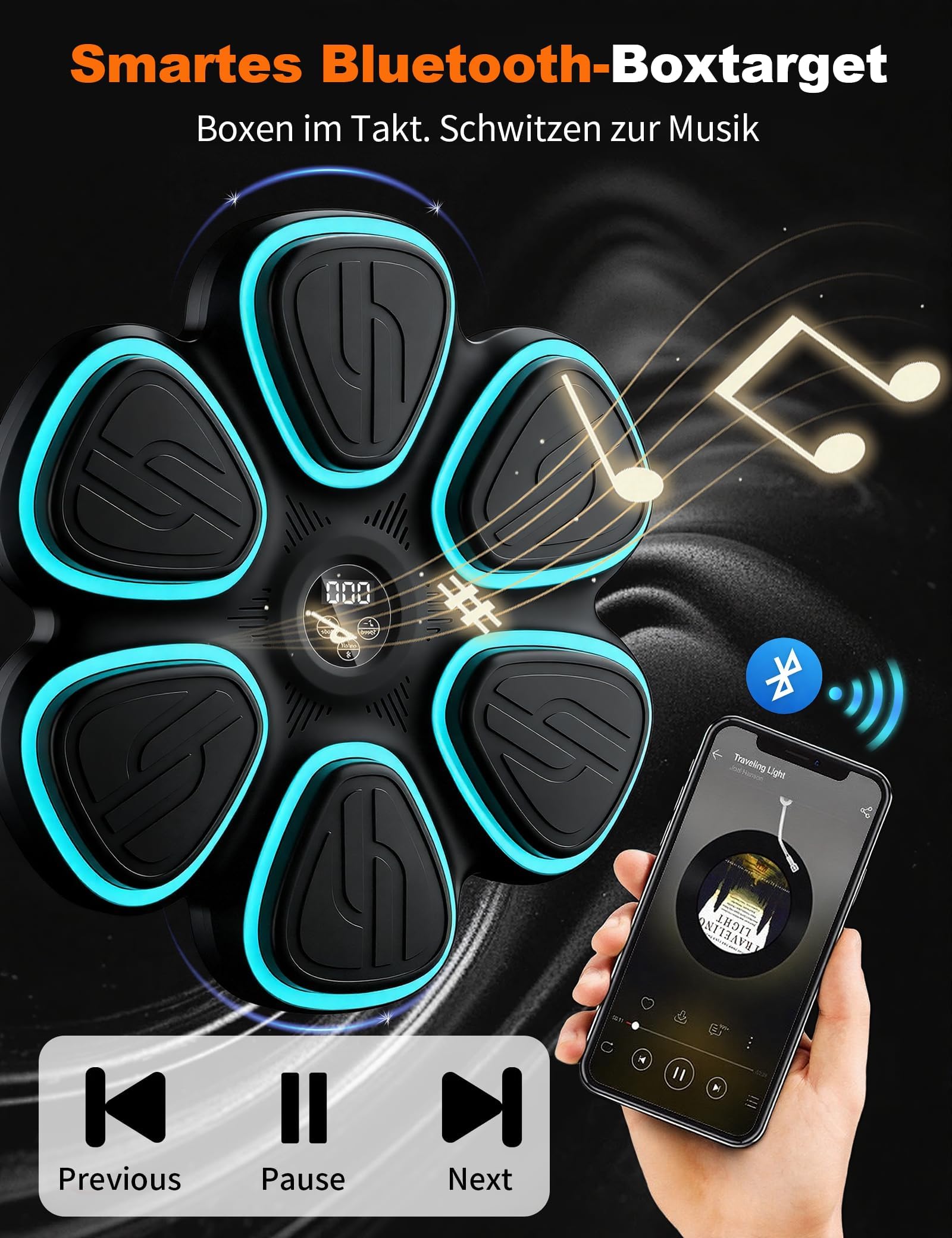 Music Boxing Machine, Smart Musik-Boxmaschine mit Bluetooth & RGB-Lichtern, 9 Modi & 9 Geschwindigkeiten, LED-Zähler, große Schlagfläche, inkl. Boxhandschuhe, Für Erwachsene & Kinder, Zuhause